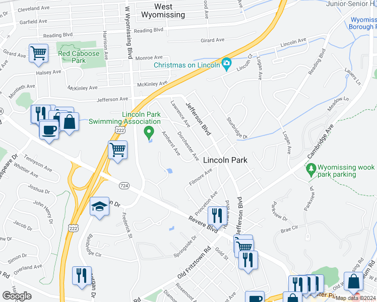 map of restaurants, bars, coffee shops, grocery stores, and more near 506 Dorchester Avenue in West Lawn