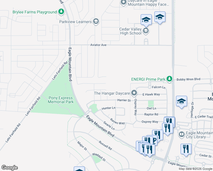 map of restaurants, bars, coffee shops, grocery stores, and more near 1058 East Antelope Drive in Eagle Mountain