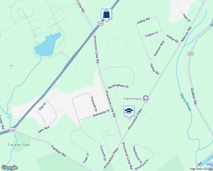 map of restaurants, bars, coffee shops, grocery stores, and more near 49 Buckingham Drive in Princeton