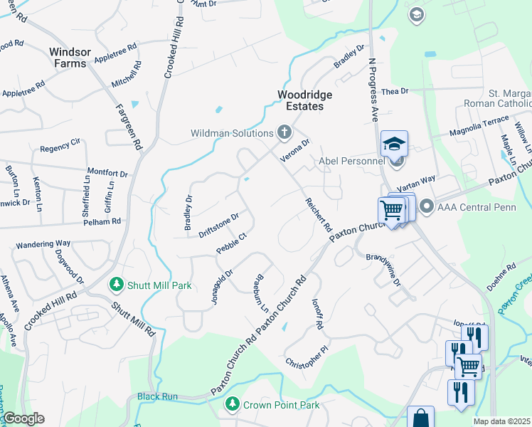 map of restaurants, bars, coffee shops, grocery stores, and more near 2023 Alexis Drive in Harrisburg