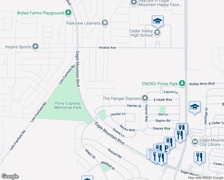 map of restaurants, bars, coffee shops, grocery stores, and more near 1198 East Antelope Drive in Eagle Mountain