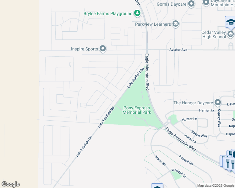 map of restaurants, bars, coffee shops, grocery stores, and more near 557 East Gilbert Peak Way in Eagle Mountain