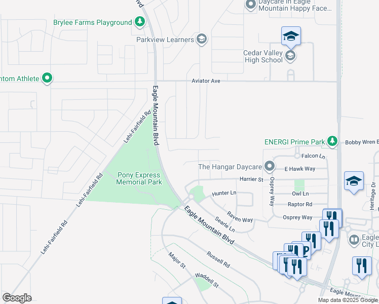 map of restaurants, bars, coffee shops, grocery stores, and more near 922 East Antelope Drive in Eagle Mountain