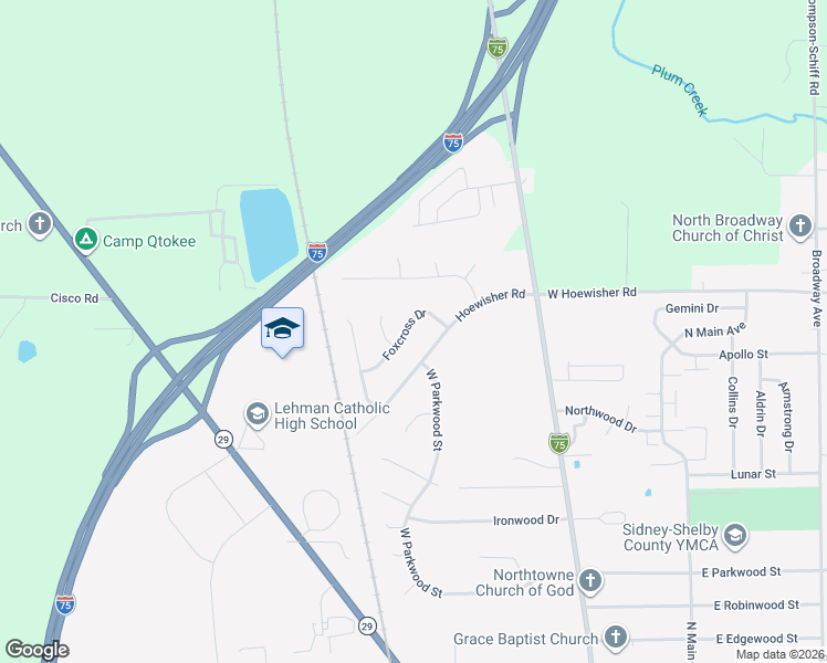 map of restaurants, bars, coffee shops, grocery stores, and more near 537 Foxcross Drive in Sidney