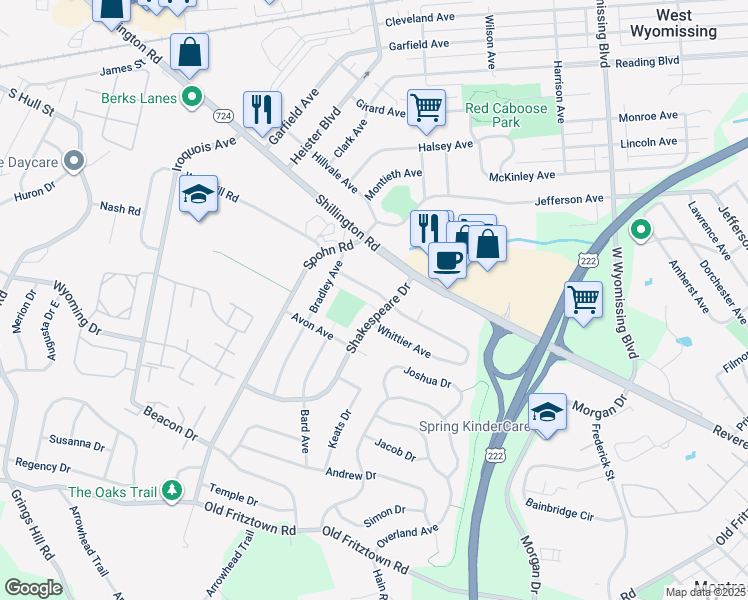 map of restaurants, bars, coffee shops, grocery stores, and more near 2702 Tennyson Avenue in Reading