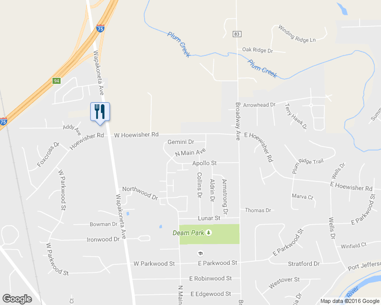 map of restaurants, bars, coffee shops, grocery stores, and more near 2525 North Main Avenue in Sidney