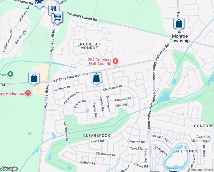 map of restaurants, bars, coffee shops, grocery stores, and more near 203A Newport Road in Monroe Township