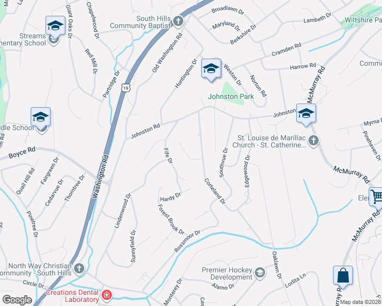 map of restaurants, bars, coffee shops, grocery stores, and more near 217 Carriage Ln in Pittsburgh