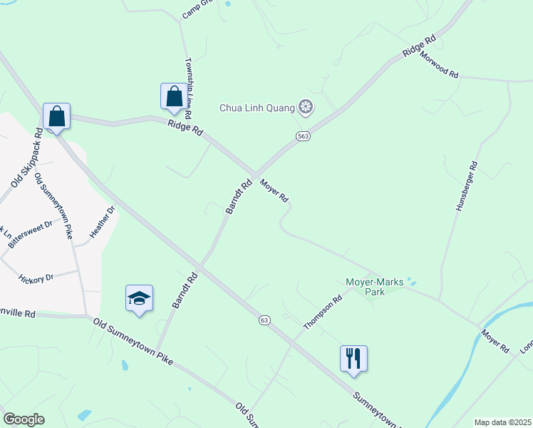 map of restaurants, bars, coffee shops, grocery stores, and more near 1531 Moyer Rd in Telford