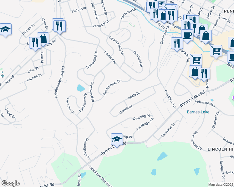 map of restaurants, bars, coffee shops, grocery stores, and more near 9750 Birchbrook Ct in Irwin