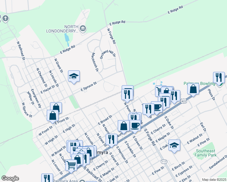 map of restaurants, bars, coffee shops, grocery stores, and more near 79 Cortland Crossing in Palmyra