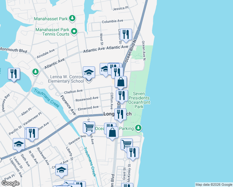 map of restaurants, bars, coffee shops, grocery stores, and more near 310 New Jersey 36 in Long Branch