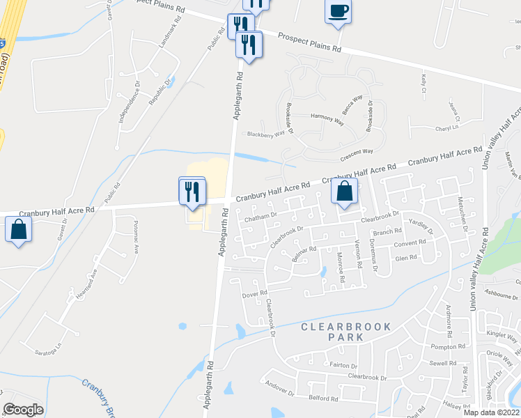 map of restaurants, bars, coffee shops, grocery stores, and more near 120C Ironwood Plaza in Monroe Township