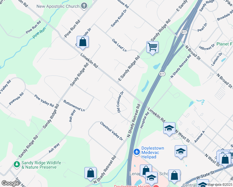 map of restaurants, bars, coffee shops, grocery stores, and more near 10 Constitution Avenue in Doylestown