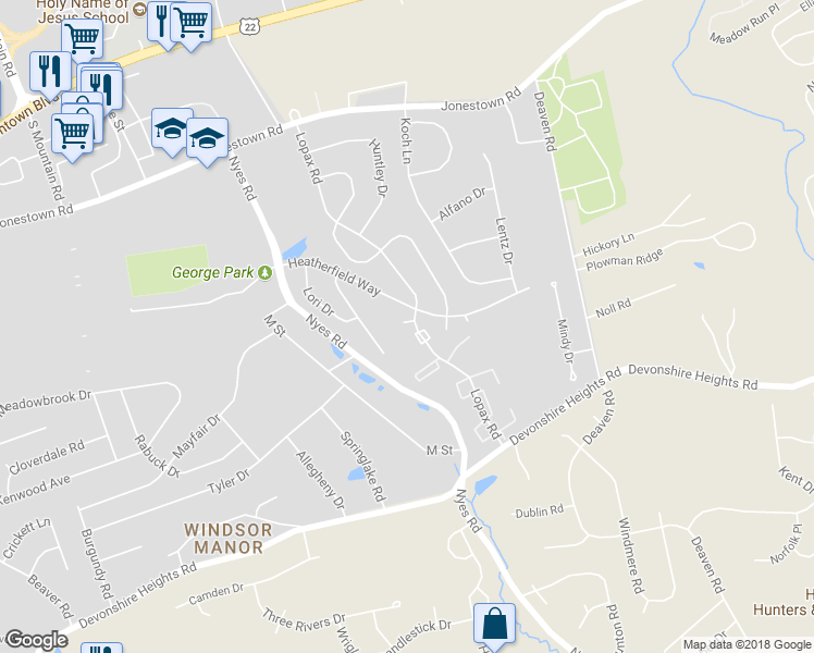 map of restaurants, bars, coffee shops, grocery stores, and more near 300 Lopax Rd in Harrisburg