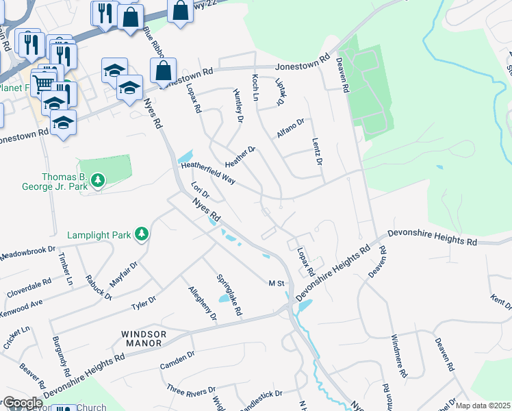 map of restaurants, bars, coffee shops, grocery stores, and more near 300 Lopax Rd in Harrisburg