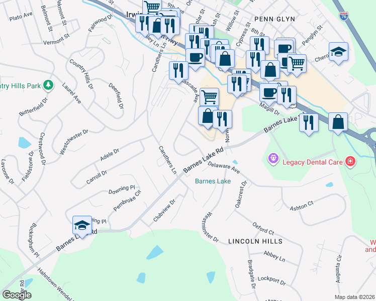 map of restaurants, bars, coffee shops, grocery stores, and more near 455 Huntingdon Avenue in Irwin