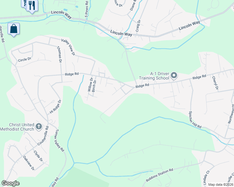 map of restaurants, bars, coffee shops, grocery stores, and more near 2434 Myers Lane in Irwin