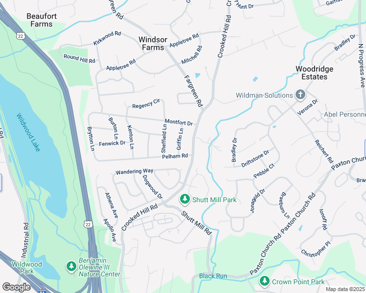 map of restaurants, bars, coffee shops, grocery stores, and more near 3805 Griffin Lane in Harrisburg