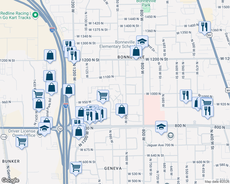 map of restaurants, bars, coffee shops, grocery stores, and more near 930 West 965 North in Orem