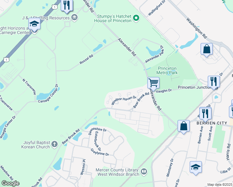 map of restaurants, bars, coffee shops, grocery stores, and more near 91 West Shrewsbury Place in Princeton