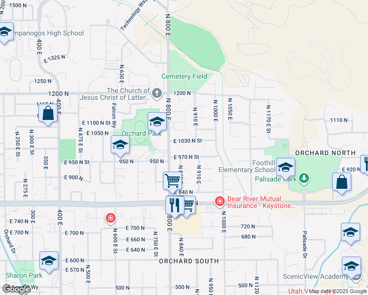 map of restaurants, bars, coffee shops, grocery stores, and more near 1008 North 840 East in Orem