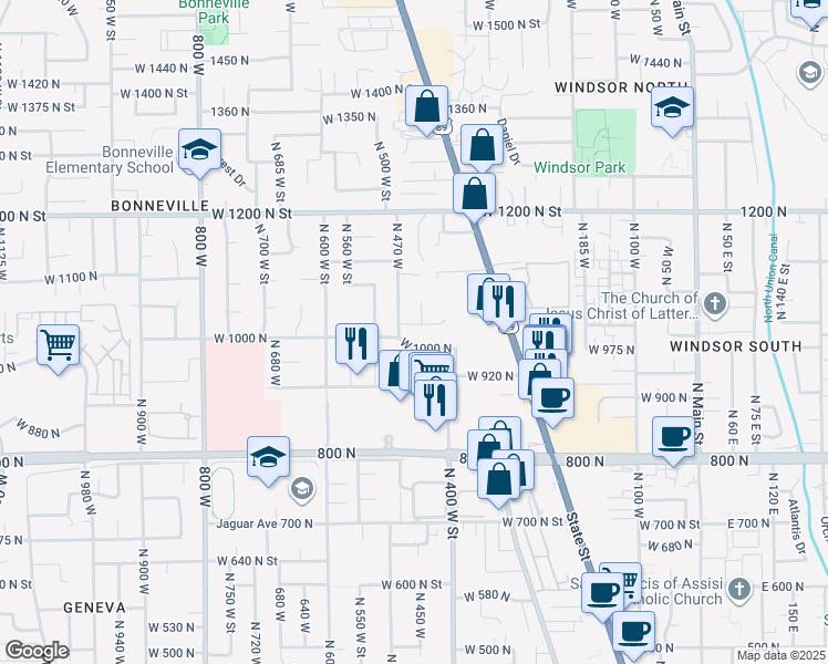 map of restaurants, bars, coffee shops, grocery stores, and more near 442 West 1000 North in Orem