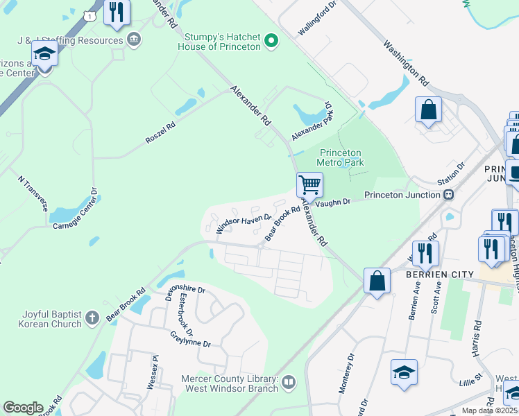 map of restaurants, bars, coffee shops, grocery stores, and more near 79 East Shrewsbury Place in Princeton