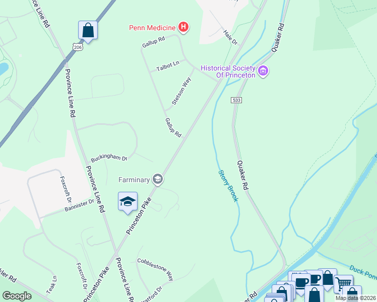 map of restaurants, bars, coffee shops, grocery stores, and more near 1016 Mercer Road in Princeton