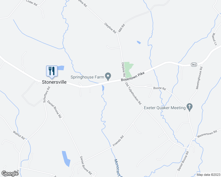 map of restaurants, bars, coffee shops, grocery stores, and more near 5930 Boyertown Pike in Birdsboro