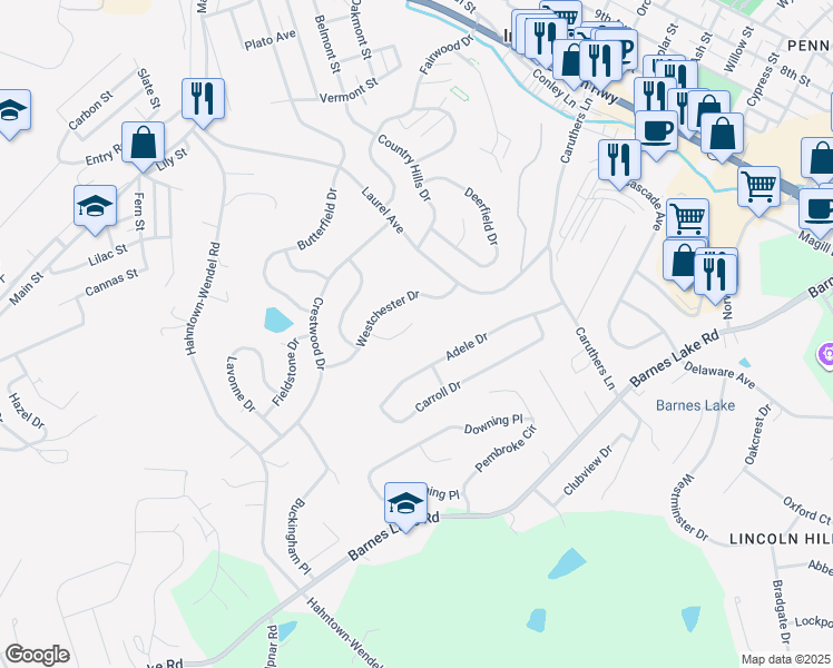 map of restaurants, bars, coffee shops, grocery stores, and more near 9750 Birchbrook Court in Irwin