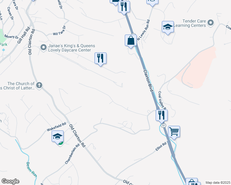 map of restaurants, bars, coffee shops, grocery stores, and more near 1201 Oakwood Drive in Clairton