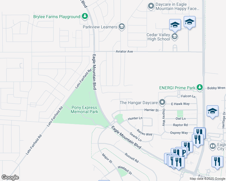 map of restaurants, bars, coffee shops, grocery stores, and more near 909 East Antelope Drive in Eagle Mountain