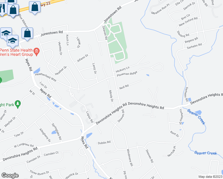 map of restaurants, bars, coffee shops, grocery stores, and more near 285 Mindy Drive in Paxtonia