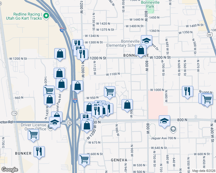map of restaurants, bars, coffee shops, grocery stores, and more near 969 North 1030 West Street in Orem