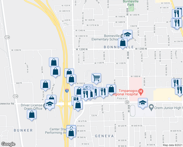 map of restaurants, bars, coffee shops, grocery stores, and more near 969 North 1030 West Street in Orem