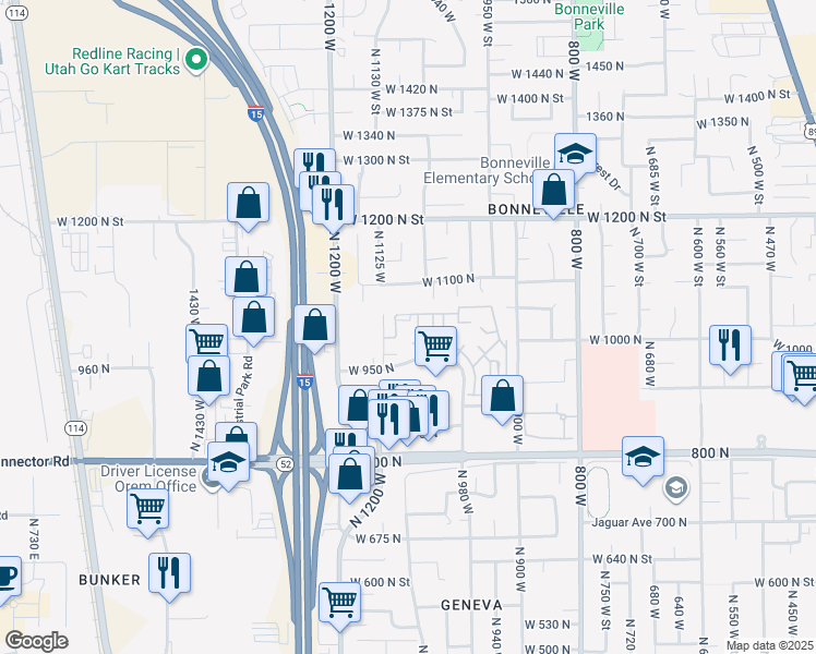 map of restaurants, bars, coffee shops, grocery stores, and more near 1055 West 1033 North Street in Orem