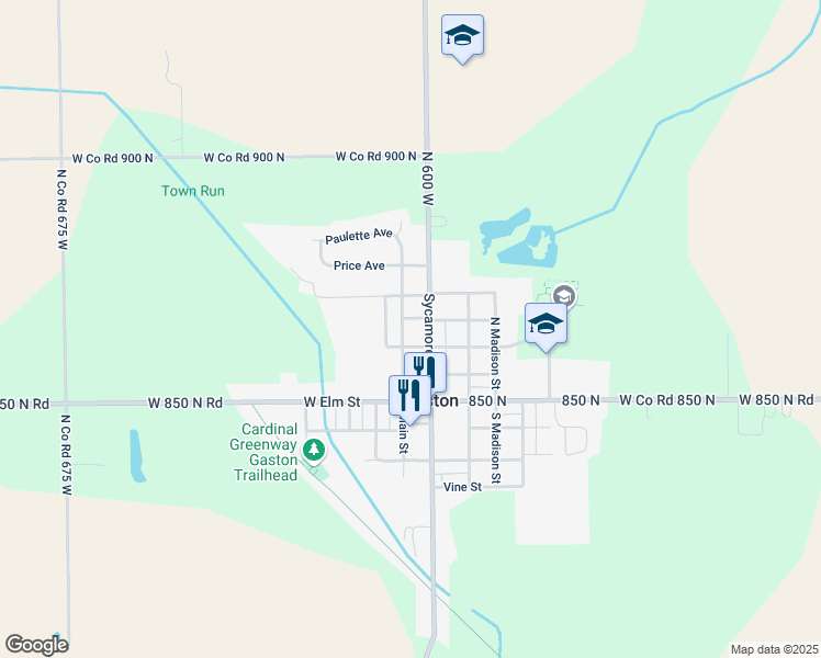 map of restaurants, bars, coffee shops, grocery stores, and more near 106 Mulberry Street in Gaston