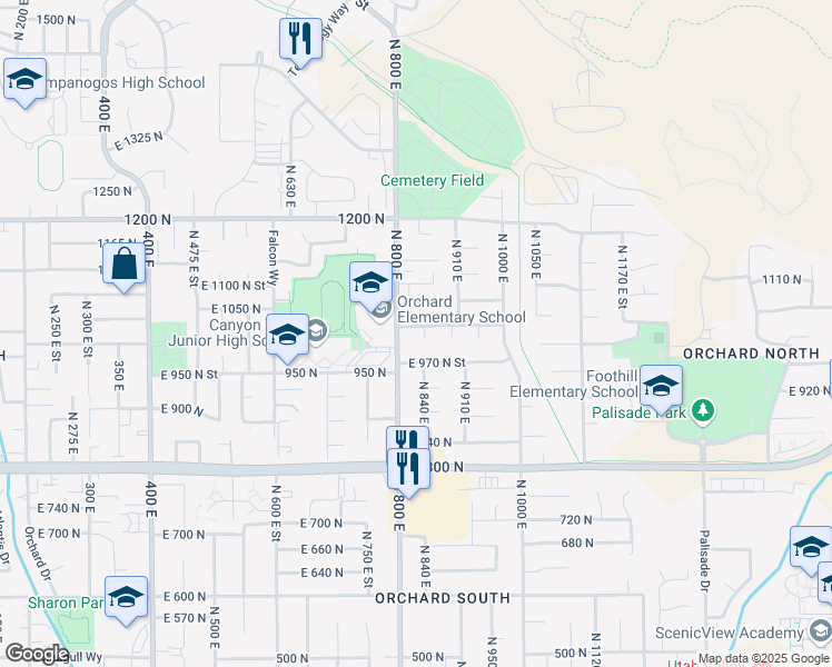 map of restaurants, bars, coffee shops, grocery stores, and more near 832 East 1030 North Street in Orem
