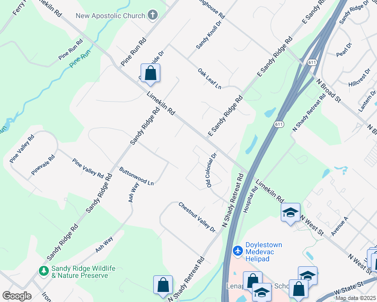 map of restaurants, bars, coffee shops, grocery stores, and more near 71 Constitution Avenue in Doylestown