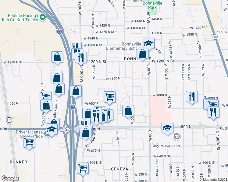 map of restaurants, bars, coffee shops, grocery stores, and more near 982 West 960 North in Orem