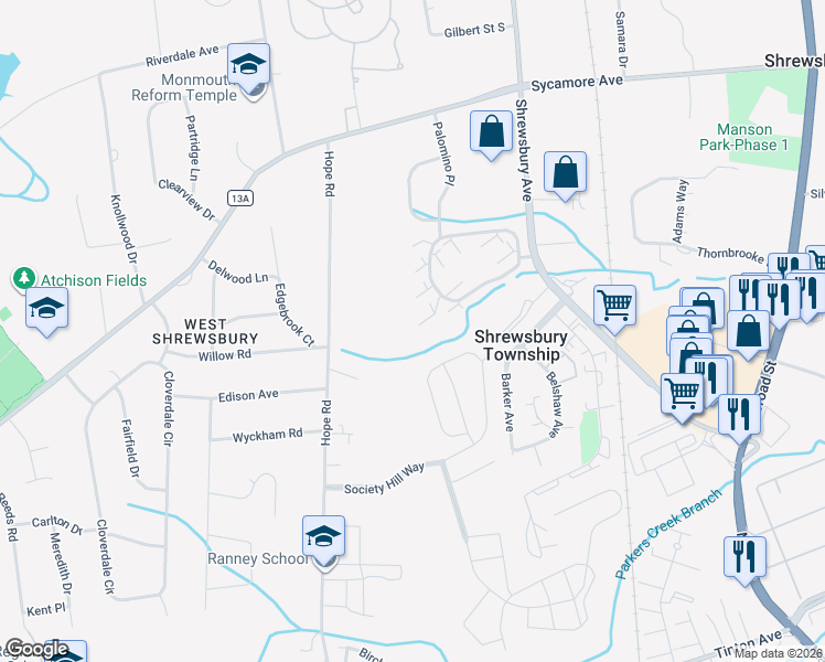 map of restaurants, bars, coffee shops, grocery stores, and more near 16 Gloria Court in Tinton Falls