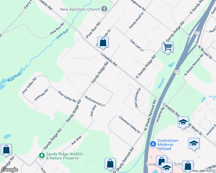 map of restaurants, bars, coffee shops, grocery stores, and more near 64 Sycamore Way in Doylestown