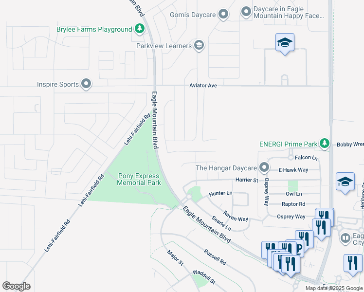 map of restaurants, bars, coffee shops, grocery stores, and more near 932 East Cliffrose Drive in Eagle Mountain