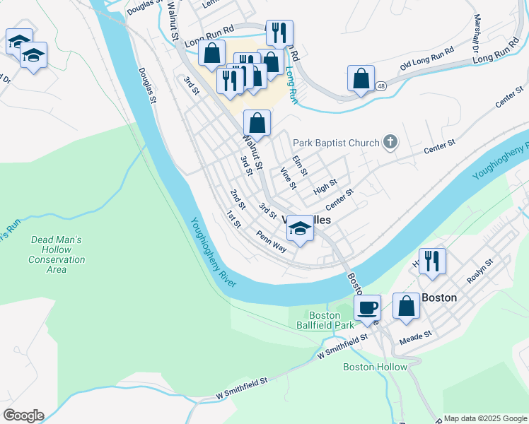 map of restaurants, bars, coffee shops, grocery stores, and more near 4920 3rd Street in McKeesport