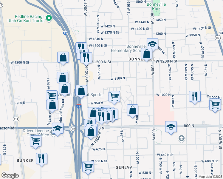 map of restaurants, bars, coffee shops, grocery stores, and more near 969 North 1030 West Street in Orem