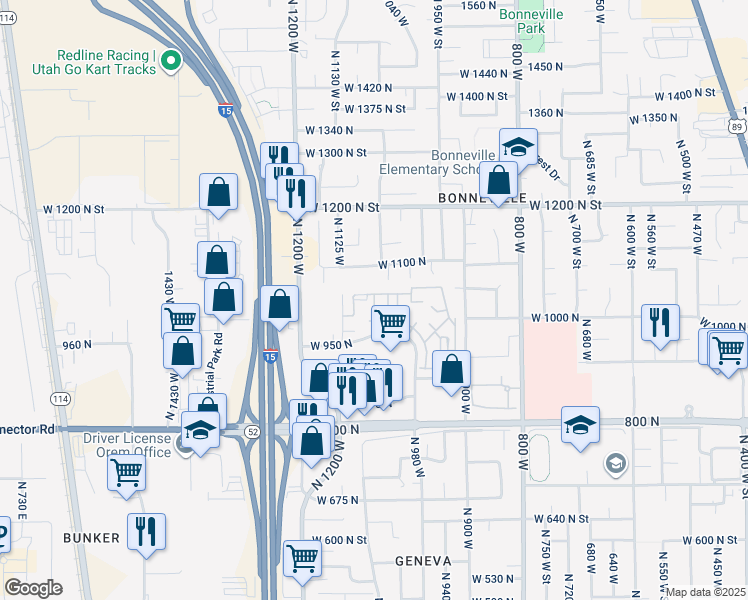 map of restaurants, bars, coffee shops, grocery stores, and more near 969 North 1030 West Street in Orem