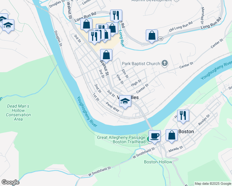 map of restaurants, bars, coffee shops, grocery stores, and more near 4920 3rd Street in McKeesport