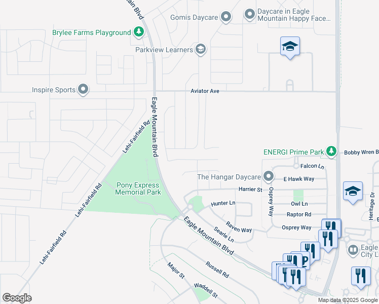 map of restaurants, bars, coffee shops, grocery stores, and more near 932 East Cliffrose Drive in Eagle Mountain