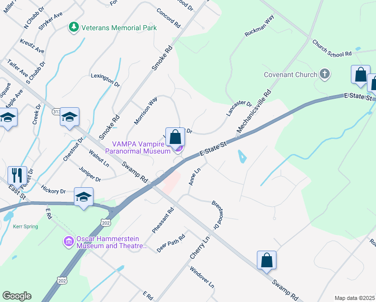 map of restaurants, bars, coffee shops, grocery stores, and more near 3718 U.S. 202 in Doylestown